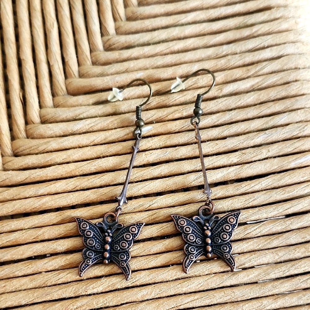 Butterfly Dangle Earrings in Bronze Metal Colorway Hook Entry
